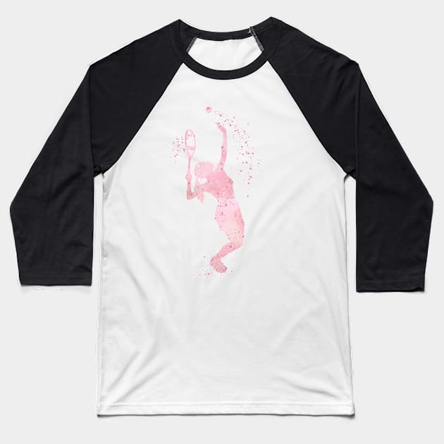 Girl Tennis Player Serve Shot Watercolor Baseball T-Shirt by LotusGifts